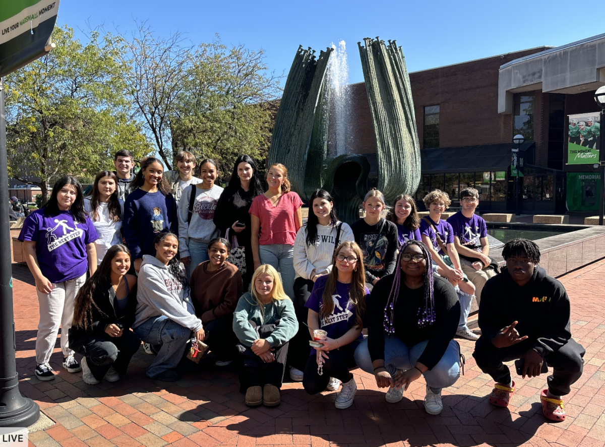 Next Step students in front of the Memorial Fountain at Marshall University